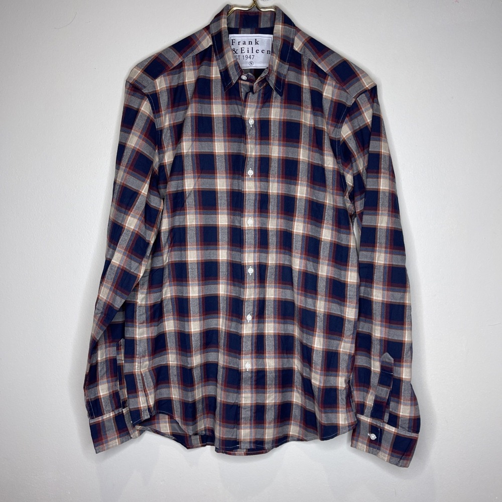 Mens Frank & Eileen Finbar Cotton Red Navy Plaid Small S